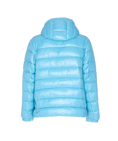 Save The Duck Florian Down Jacket With Lacquered Finish And Removable Hood Clothing In Blue
