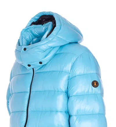 Save The Duck Florian Down Jacket With Lacquered Finish And Removable Hood Clothing In Blue