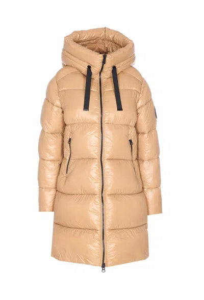 Save The Duck Beige Down Jacket Frontal Zip Closure In Brown