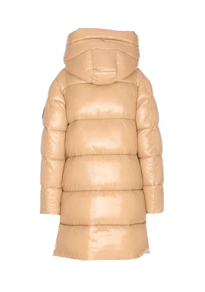 Save The Duck Beige Down Jacket Frontal Zip Closure In Brown