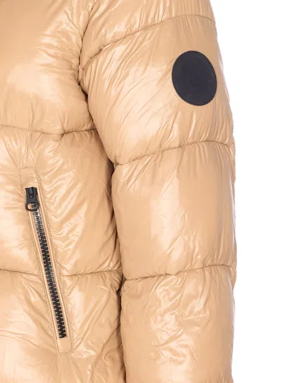 Save The Duck Beige Down Jacket Frontal Zip Closure In Brown