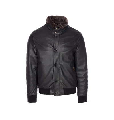 Moorer High Neck Textured Jacket With Fur Collar In Black