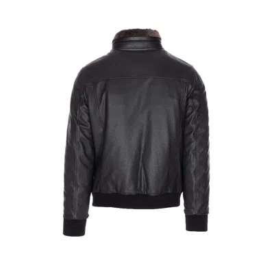 Moorer High Neck Textured Jacket With Fur Collar In Black