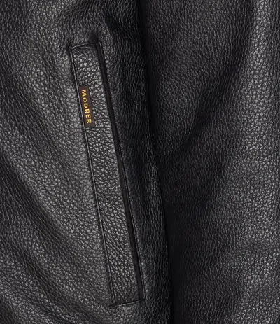 Moorer High Neck Textured Jacket With Fur Collar In Black