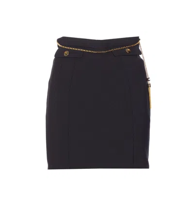 Elisabetta Franchi Black Skirt With Metallic Pendant And Patch Pockets In Fabric Woman In Black