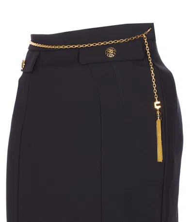 Elisabetta Franchi Black Skirt With Metallic Pendant And Patch Pockets In Fabric Woman In Black