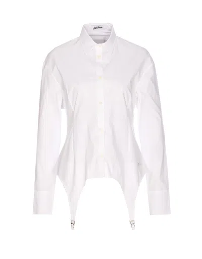 Jean Paul Gaultier Collared Long Sleeve Shirt With Unique Hem In White