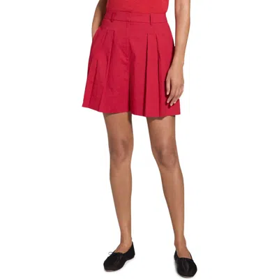 Theory Pleated Crunch Linen Shorts In Cherry