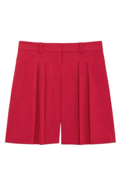 Theory Pleated Crunch Linen Shorts In Cherry