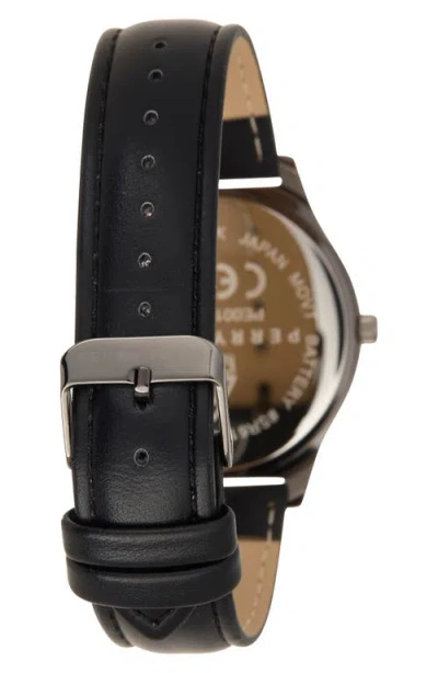 Perry Ellis Diamond Slim Faux Leather Strap Watch, 41mm In Black