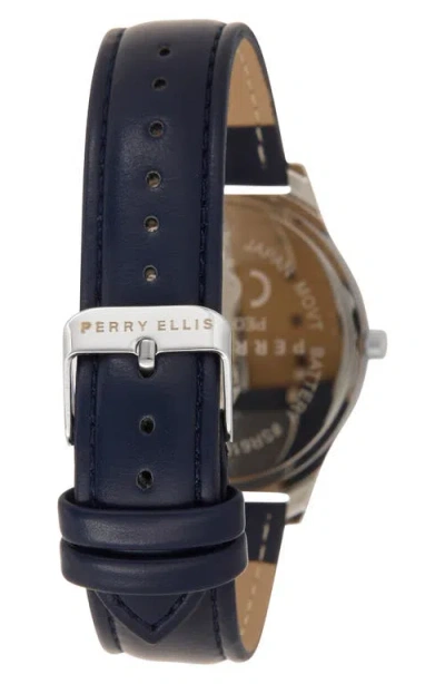 Perry Ellis Solar 3-hand Quartz Diamond Solitaire Faux Leather Strap Watch, 41mm In Black