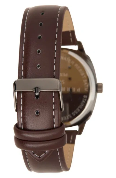 Perry Ellis Solar Powered 3-hand Quartz Faux Leather Strap Watch, 41mm In Brown