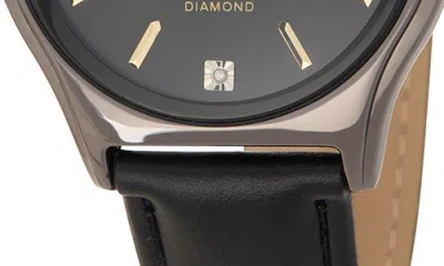 Perry Ellis Diamond Slim Faux Leather Strap Watch, 41mm In Black