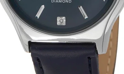 Perry Ellis Solar 3-hand Quartz Diamond Solitaire Faux Leather Strap Watch, 41mm In Black