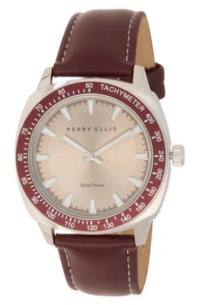 Perry Ellis Solar 3-hand Quartz Faux Leather Strap Watch, 44mm In Brown