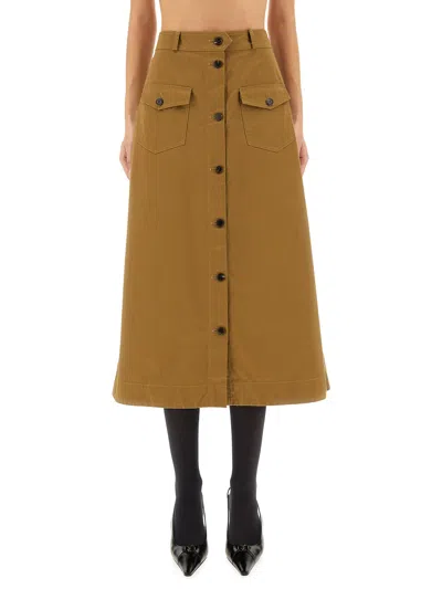Saint Laurent Midi Skirt With Buttons In Brown
