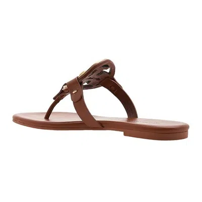 Tory Burch Miller Soft Metal Logo Sandals In Brown