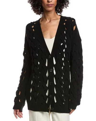 Valentino Open Cable Knit Wool & Angora-blend Cardigan In Black