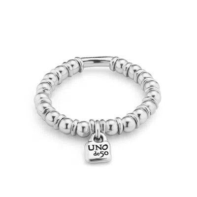 Unode50 Padlock Bead Elastic Bracelet In Metallic