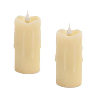 Melrose International Simplux Led Votive Candle With Moving Flame And Remote (set Of 2) - Beige