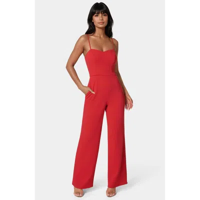 Bebe Sweetheart Neck Scuba Knit Jumpsuit In Red