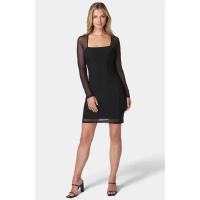 Bebe Square Neck Powermesh Dress In Black