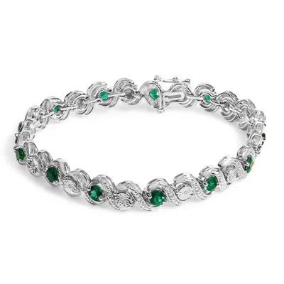 Haus Of Brilliance .925 Sterling Silver Created Emerald And Diamond Twist S Link Bracelet In Metallic