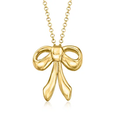 Ross-simons Italian 18kt Gold Over Sterling Bow Pendant Necklace In Gold