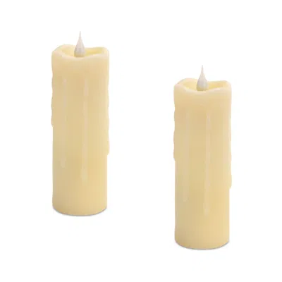 Melrose International Simplux Led Votive Candle With Moving Flame And Remote (set Of 2) - Beige In Yellow
