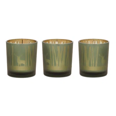 Melrose International Mossy Oak Deer Votive (set Of 3) - Green, Gold In Green