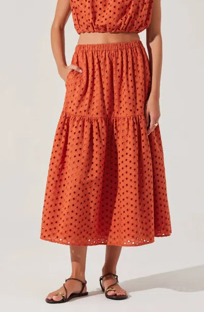 Astr Nalley Eyelet Midi Skirt In Rust In Orange