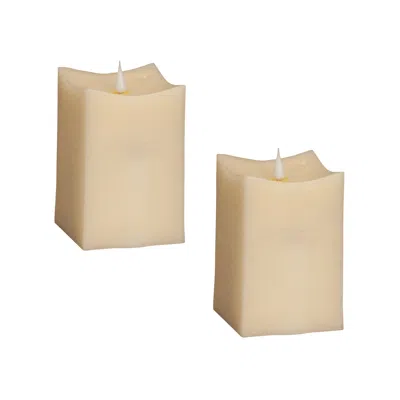 Melrose International Simplux Led Squared Candle With Moving Flame And Remote (set Of 2) - Beige In Neutral