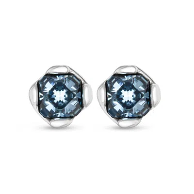Unode50 Sterling Silver Plated With Blue Crystals Earrings In Metallic