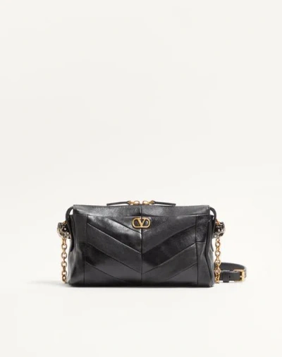 Valentino Garavani  Garavani Panthea Small Shoulder Bag In Nappa Leather With A Chevron Pat In Black
