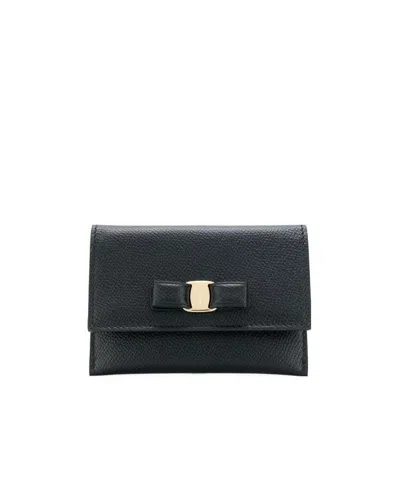 Ferragamo Leather Cardholder Gold-tone Hardware In Black