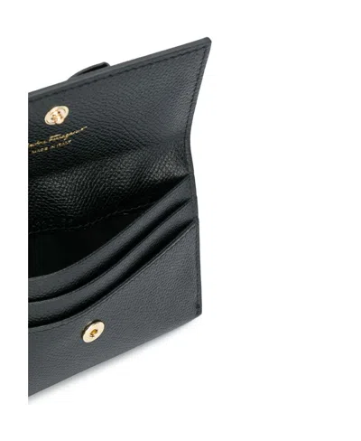 Ferragamo Leather Cardholder Gold-tone Hardware In Black