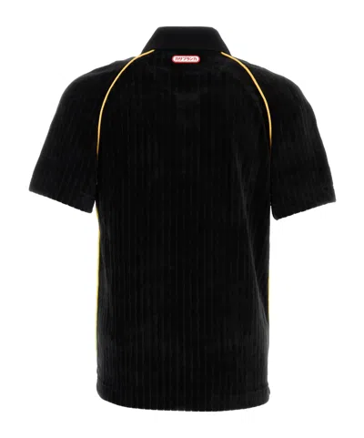 Casablanca Ribbed Collar Corduroy Polo Shirt With Short Sleeves In Black