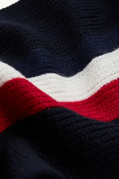 Moncler Logo Patch Stripe Virgin Wool Fringe Scarf In Black