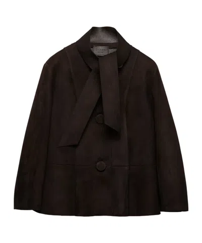 Prada Bonded Suede Jacket In Brown