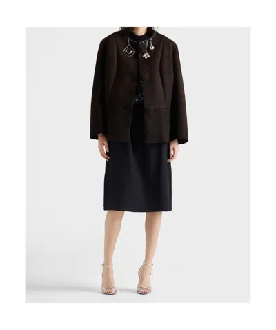 Prada Bonded Suede Jacket In Brown