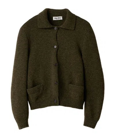 Miu Miu Wool Cardigan In Brown