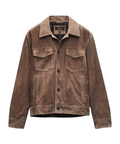Rag & Bone Water Repellent Goatskin Suede Trucker Jacket In Brown
