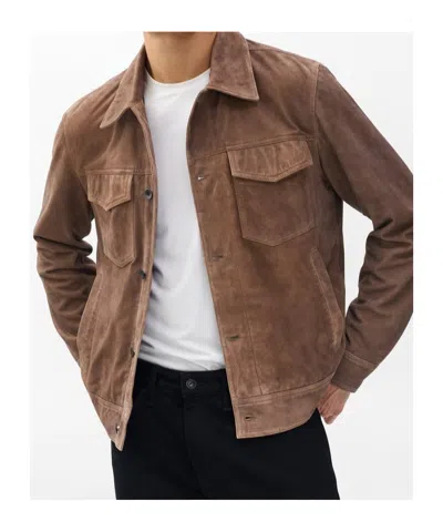Rag & Bone Water Repellent Goatskin Suede Trucker Jacket In Brown