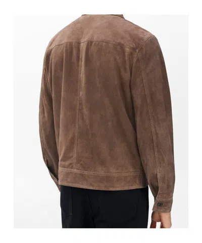 Rag & Bone Water Repellent Goatskin Suede Trucker Jacket In Brown
