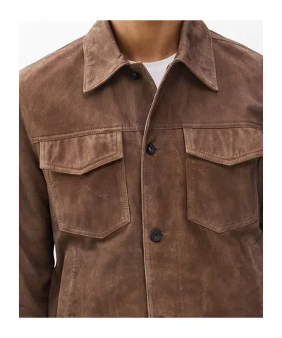 Rag & Bone Water Repellent Goatskin Suede Trucker Jacket In Brown