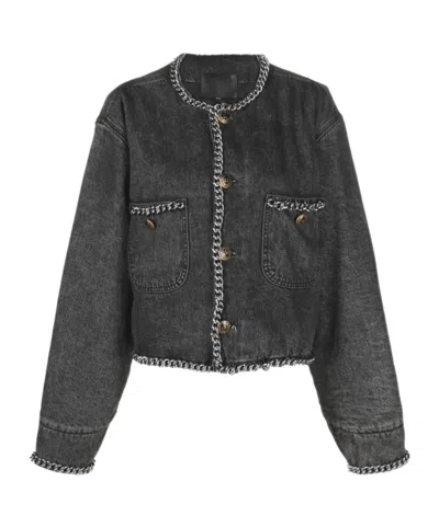 R13 Chain Embellished Crop Denim Jacket In Black