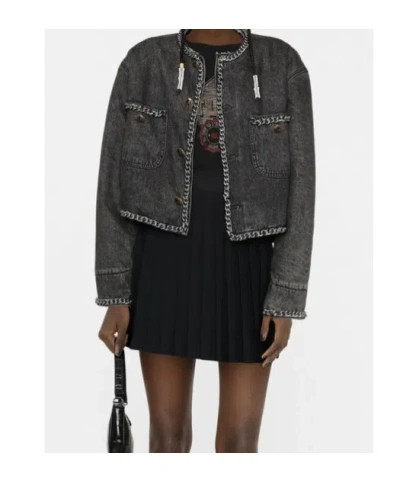 R13 Chain Embellished Crop Denim Jacket In Black