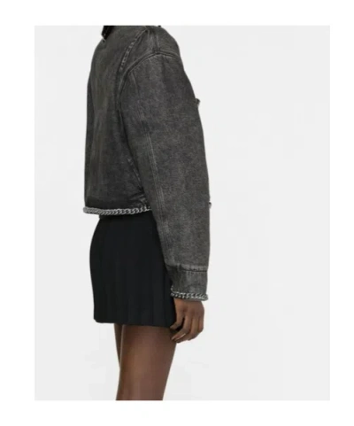 R13 Chain Embellished Crop Denim Jacket In Black