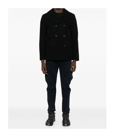 C.p. Company Double-breasted Structured Jacket With Wide Lapels In Black