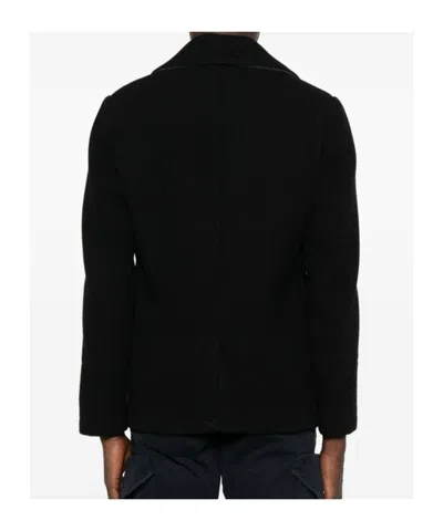 C.p. Company Double-breasted Structured Jacket With Wide Lapels In Black